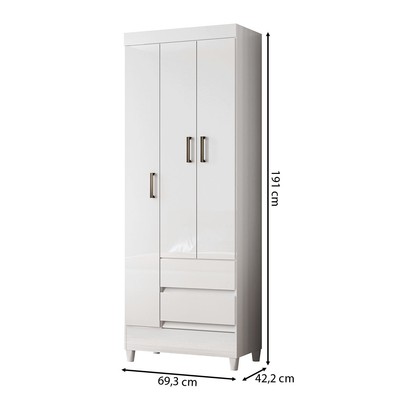Guarda-Roupa Solteiro Lux 3 Portas 2 Gavetas Branco - Pnr Móveis