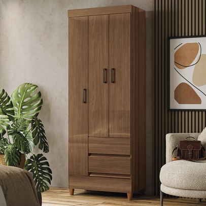 Guarda-Roupa Solteiro Lux 3 Portas 2 Gavetas Jequitiba - Pnr Móveis