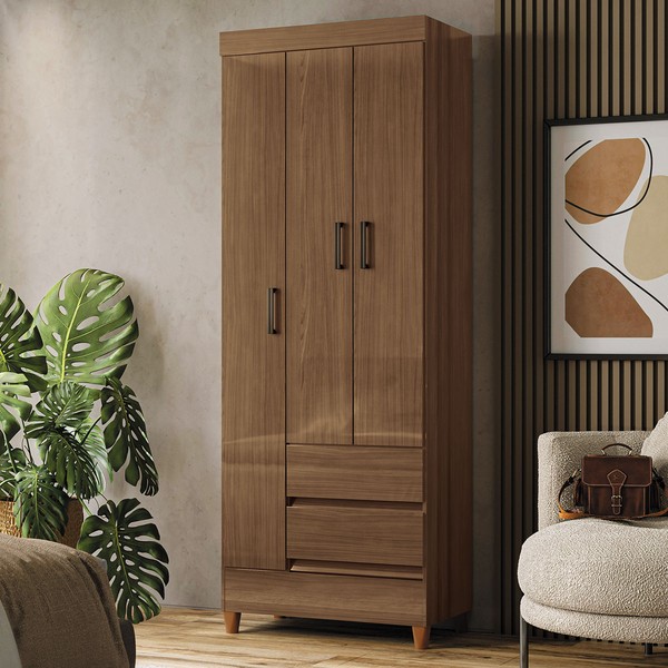 Guarda-Roupa Solteiro Lux 3 Portas 2 Gavetas Jequitiba - Pnr Móveis