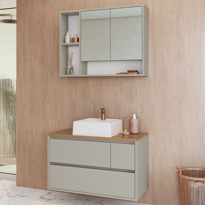 Armário de Banheiro Belarus 4 Portas 1 Gaveta com Cuba e Espelho Arenas - Art In Móveis