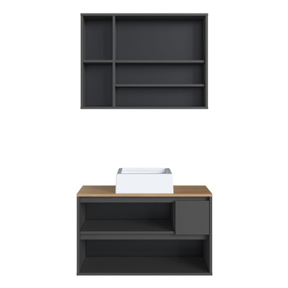 Armário de Banheiro Belarus 4 Portas 1 Gaveta com Cuba e Espelho Grafite - Art In Móveis