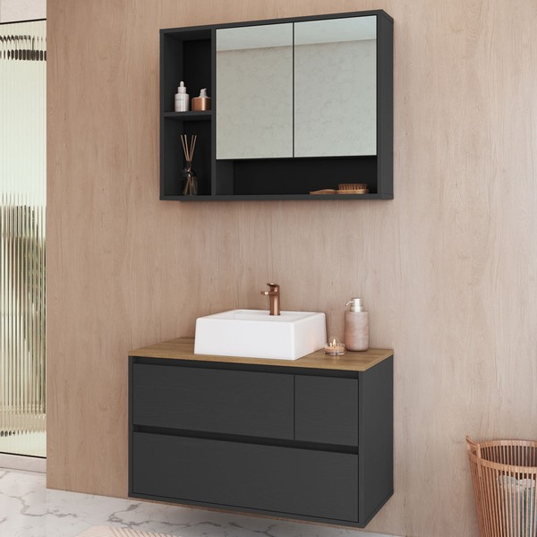 Armário de Banheiro Belarus 4 Portas 1 Gaveta com Cuba e Espelho Grafite - Art In Móveis