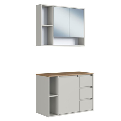 Armário de Banheiro Belagavi 3 Portas 3 Gavetas com Espelho Arenas - Art In Móveis