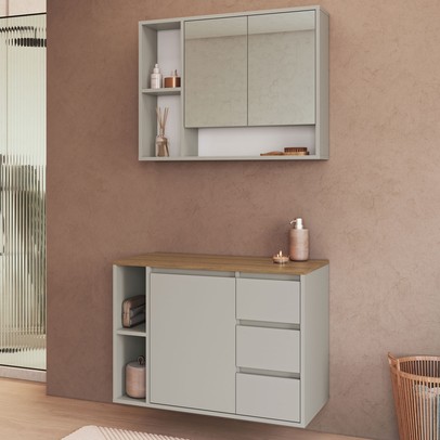 Armário de Banheiro Belagavi 3 Portas 3 Gavetas com Espelho Arenas - Art In Móveis