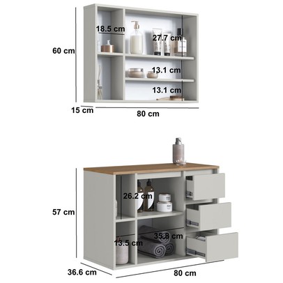 Armário de Banheiro Belagavi 3 Portas 3 Gavetas com Espelho Arenas - Art In Móveis