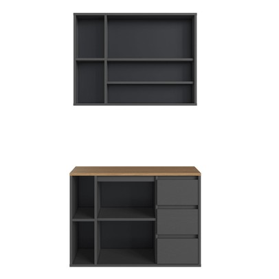 Armário de Banheiro Belagavi 3 Portas 3 Gavetas com Espelho Grafite - Art In Móveis