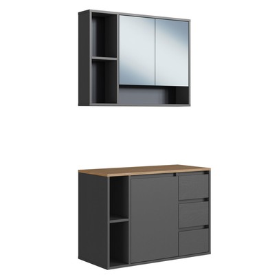 Armário de Banheiro Belagavi 3 Portas 3 Gavetas com Espelho Grafite - Art In Móveis