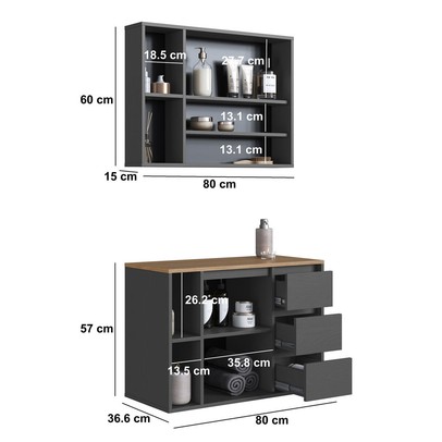 Armário de Banheiro Belagavi 3 Portas 3 Gavetas com Espelho Grafite - Art In Móveis