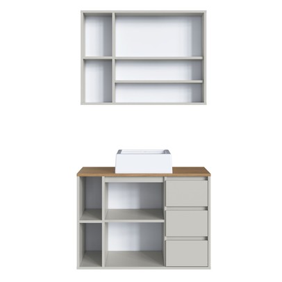 Armário de Banheiro Belagavi 3 Portas 3 Gavetas com Cuba e Espelho Arenas - Art In Móveis