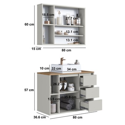 Armário de Banheiro Belagavi 3 Portas 3 Gavetas com Cuba e Espelho Arenas - Art In Móveis