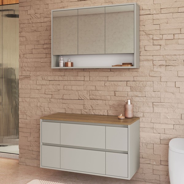 Armário de Banheiro Berlim 5 Portas 4 Gavetas com Espelho Arenas - Art In Móveis