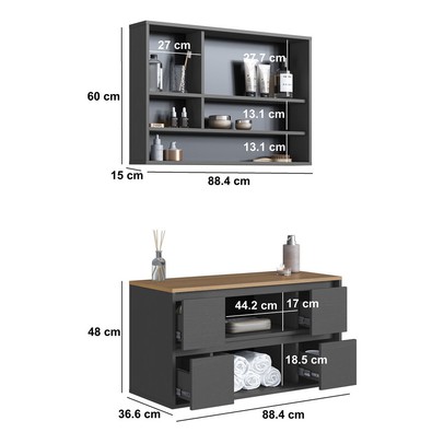 Armário de Banheiro Berlim 5 Portas 4 Gavetas com Espelho Grafite - Art In Móveis