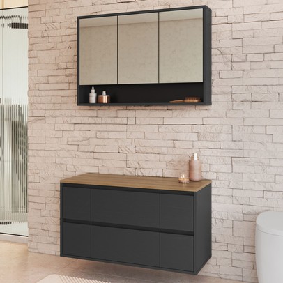 Armário de Banheiro Berlim 5 Portas 4 Gavetas com Espelho Grafite - Art In Móveis