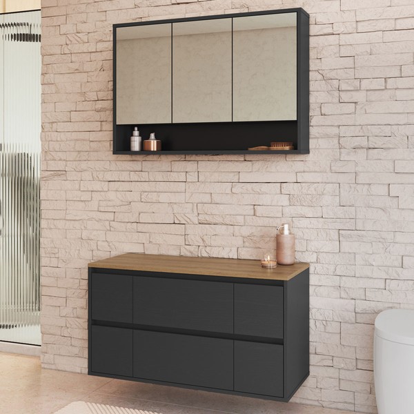 Armário de Banheiro Berlim 5 Portas 4 Gavetas com Espelho Grafite - Art In Móveis