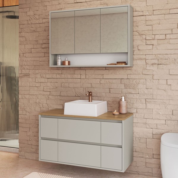 Armário de Banheiro Berlim 5 Portas 4 Gavetas com Cuba e Espelho Arenas - Art In Móveis