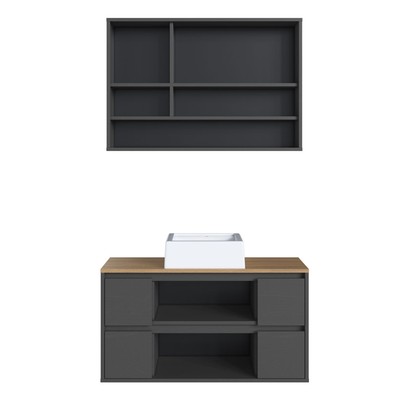 Armário de Banheiro Berlim 5 Portas 4 Gavetas com Cuba e Espelho Grafite - Art In Móveis