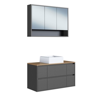 Armário de Banheiro Berlim 5 Portas 4 Gavetas com Cuba e Espelho Grafite - Art In Móveis