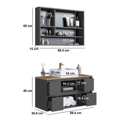 Armário de Banheiro Berlim 5 Portas 4 Gavetas com Cuba e Espelho Grafite - Art In Móveis