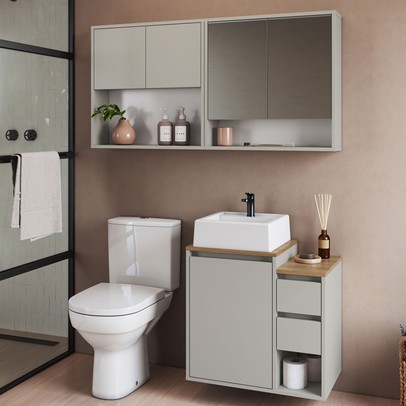 Armário de Banheiro Bahamas 5 Portas 2 Gavetas com Cuba e Espelho Arenas - Art In Móveis