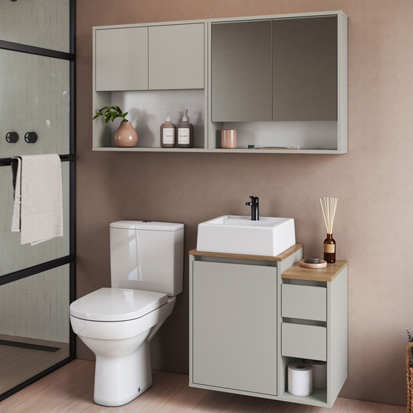 Armário de Banheiro Bahamas 5 Portas 2 Gavetas com Cuba e Espelho Arenas - Art In Móveis