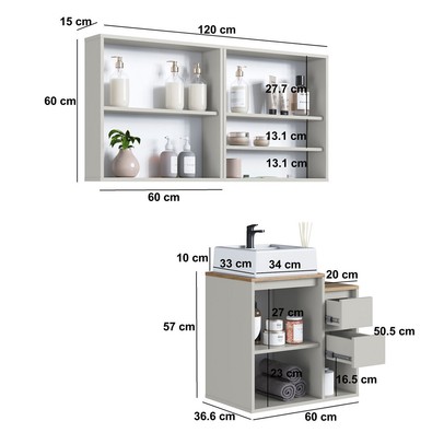 Armário de Banheiro Bahamas 5 Portas 2 Gavetas com Cuba e Espelho Arenas - Art In Móveis