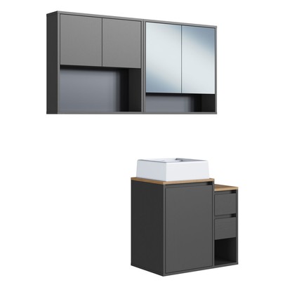 Armário de Banheiro Bahamas 5 Portas 2 Gavetas com Cuba e Espelho Grafite - Art In Móveis