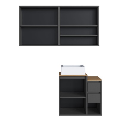 Armário de Banheiro Bahamas 5 Portas 2 Gavetas com Cuba e Espelho Grafite - Art In Móveis