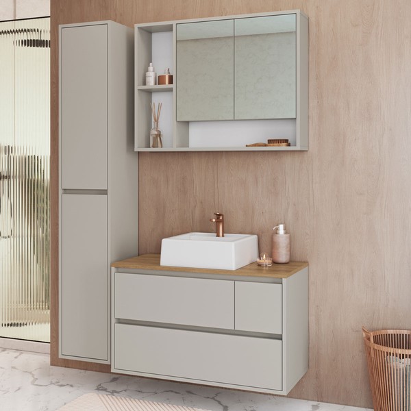 Armário de Banheiro Belarus 6 Portas 1 Gaveta com Cuba e Espelho Arenas - Art In Móveis