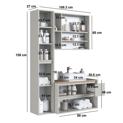 Armário de Banheiro Belarus 6 Portas 1 Gaveta com Cuba e Espelho Arenas - Art In Móveis