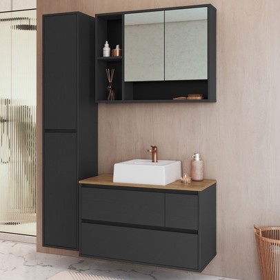 Armário de Banheiro Belarus 6 Portas 1 Gaveta com Cuba e Espelho Grafite - Art In Móveis