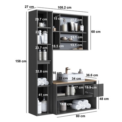 Armário de Banheiro Belarus 6 Portas 1 Gaveta com Cuba e Espelho Grafite - Art In Móveis