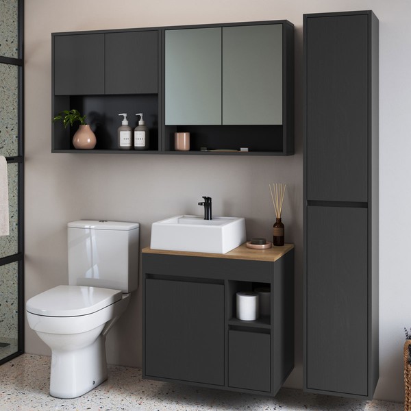 Armário de Banheiro Bangladesh 7 Portas 1 Gaveta com Cuba e Espelho Grafite - Art In Móveis