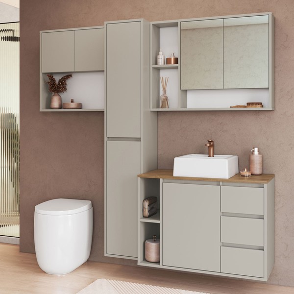 Armário de Banheiro Belagavi 7 Portas 3 Gavetas com Cuba e Espelho Arenas - Art In Móveis