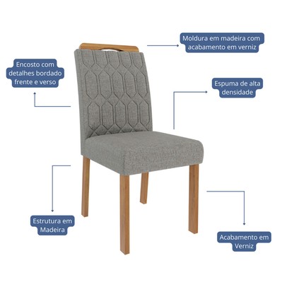 Mesa de Jantar 4 Lugares ágata Paola com Vidro Cinamomo/Off White/Grafite - Cimol