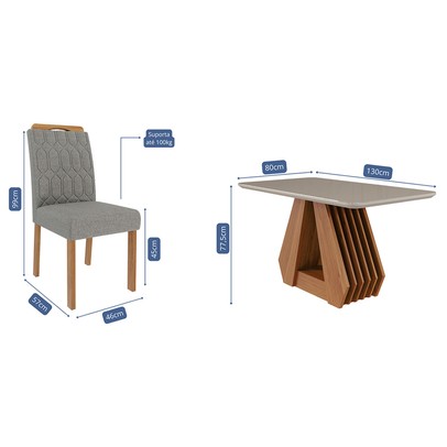 Mesa de Jantar 4 Lugares ágata Paola com Vidro Cinamomo/Off White/Grafite - Cimol