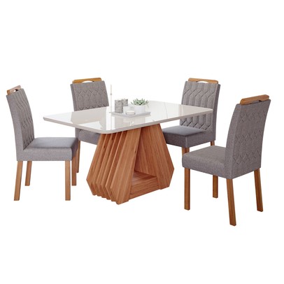 Mesa de Jantar 4 Lugares ágata Paola com Vidro Cinamomo/Off White/Grafite - Cimol