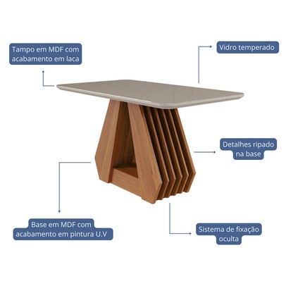 Mesa de Jantar 4 Lugares ágata Paola com Vidro Cinamomo/Off White/Grafite - Cimol