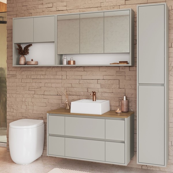 Armário de Banheiro Berlim 9 Portas 4 Gavetas com Cuba e Espelho Arenas - Art In Móveis