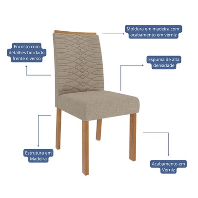 Mesa de Jantar 6 Lugares ágata Clarice com Vidro Cinamomo/Off White/Bege - Cimol