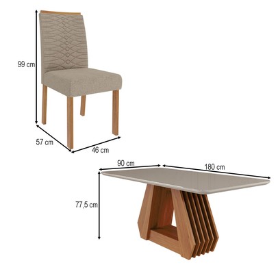 Mesa de Jantar 6 Lugares ágata Clarice com Vidro Cinamomo/Off White/Bege - Cimol