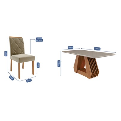 Mesa de Jantar 6 Lugares ágata Fernanda com Vidro Cinamomo/Off White/Joli - Cimol