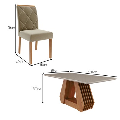 Mesa de Jantar 6 Lugares ágata Fernanda com Vidro Cinamomo/Off White/Joli - Cimol
