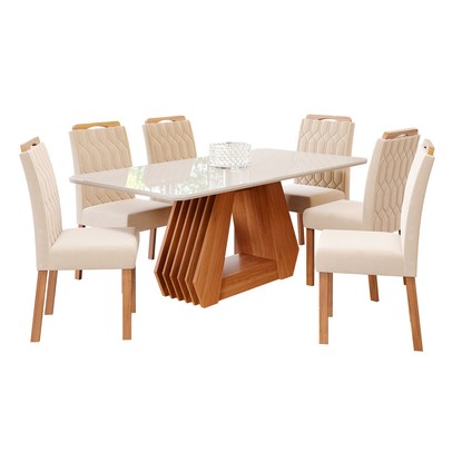Mesa de Jantar 6 Lugares ágata Paola com Vidro Cinamomo/Off White/Nude - Cimol