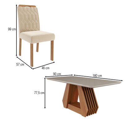 Mesa de Jantar 6 Lugares ágata Paola com Vidro Cinamomo/Off White/Nude - Cimol