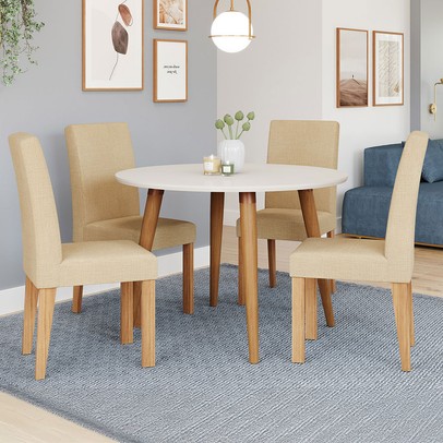 Mesa de Jantar 4 Lugares Dani Maia Madeira/Off White/Gengibre - Cimol