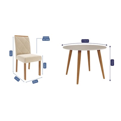 Mesa de Jantar 4 Lugares Dani Fernanda com Vidro Madeira/Off White/Nude - Cimol