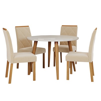 Mesa de Jantar 4 Lugares Dani Fernanda com Vidro Madeira/Off White/Nude - Cimol