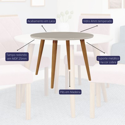 Mesa de Jantar 4 Lugares Dani Fernanda com Vidro Madeira/Off White/Nude - Cimol