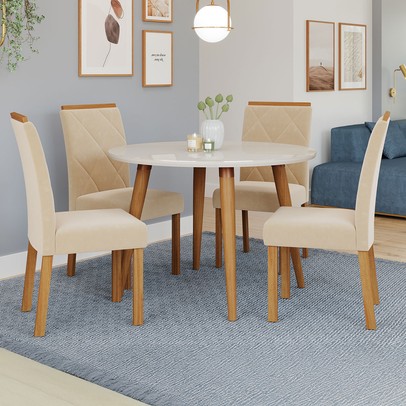 Mesa de Jantar 4 Lugares Dani Fernanda com Vidro Madeira/Off White/Nude - Cimol