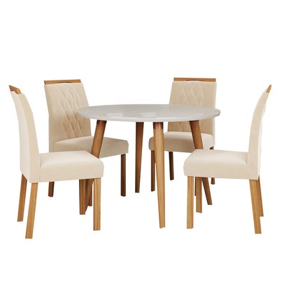 Mesa de Jantar 4 Lugares Dani Juliana com Vidro Madeira/Off White/Nude - Cimol